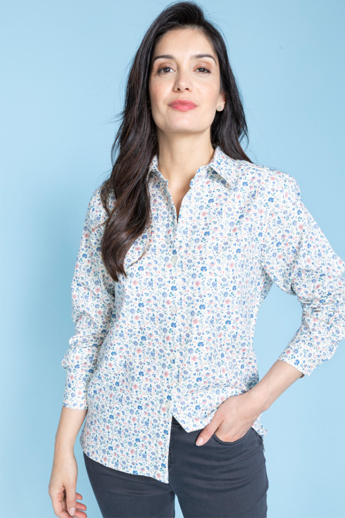 Chemisier coton fleuri manches longues 1 B Solfin Fabriqué en France 2