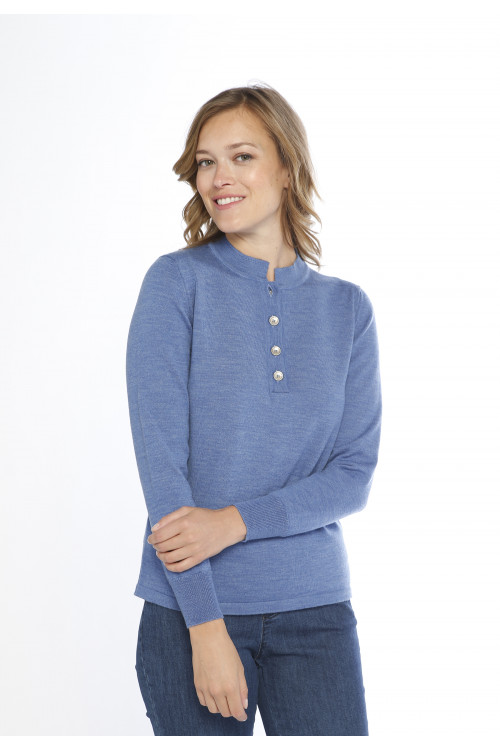 Pull laine fine mérinos femme col montant 1 B Solfin Fabriqué en France