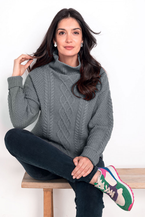 Pull col roule en laine fine recyclee 1 B Solfin Fabriqué en France 2