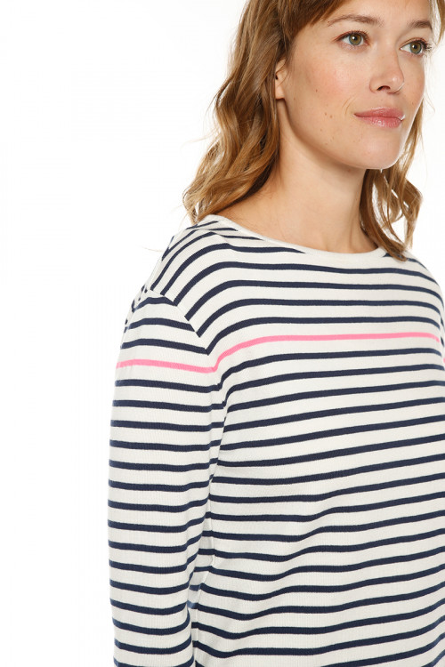 Marinière française rayé rose fluo coton 1 B Solfin Fabriqué en France 2